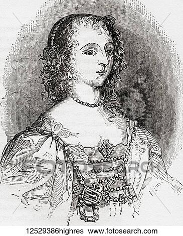 Stock Photograph - Henrietta Maria of France, 1609 1669. Queen consort of England, Scotland, and Ireland as the wife of King Charles I. From Old England: A Pictorial Museum, published 1847.. Fotosearch