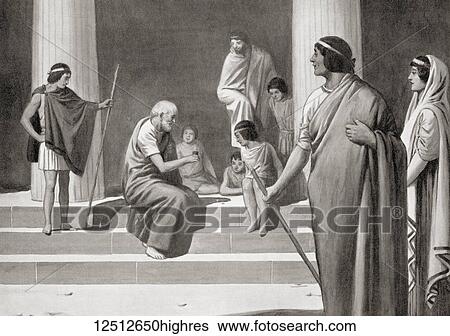 Stock Photograph - Heraclitus playing at dice with boys in order to show his contempt for the usual occupations of men. Heraclitus of Ephesus, c. 535 c. 475 BC. Pre-Socratic Greek philosopher. From Hutchinson's History of the Nations, published 1915.. Fotosearch