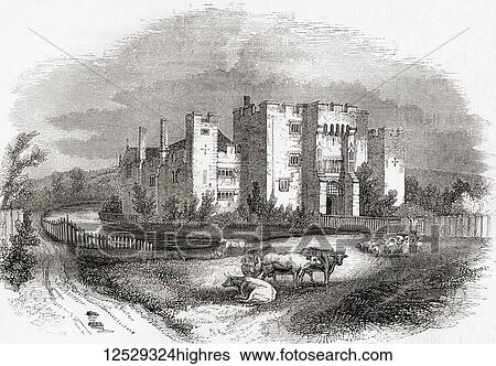 Stock Photograph - Hever Castle, Hever, Kent, England. From 1462 to 1539 it was the seat of the Boleyn (originally 'Bullen') family. From Old England: A Pictorial Museum, published 1847.. Fotosearch
