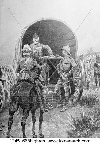 Stock Photograph - Illustrated London News record of Transvall War 1899-1900. The chievements of the home and colonial forces in the great conflict with the Boer Republics. Spencer Wilkinson record. Lord Roberts writing despatches in a transport wagon. From a sketch by.... Fotosearch