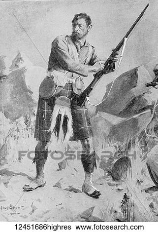 Stock Photograph - Illustrated London News record of Transvall War 1899-1900. The chievements of the home and colonial forces in the great conflict with the Boer Republics. Spencer Wilkinson record. A Gordon Highlander soldier drawn by Allan Stewart. Fotosearch