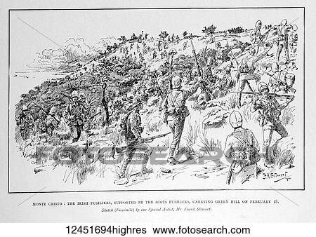 Stock Photograph - Illustrated London News record of Transvall War 1899-1900. The chievements of the home and colonial forces in the great conflict with the Boer Republics. Spencer Wilkinson record. Monte Cristo: The Irish Fusiliers, supported by the Scots.... Fotosearch