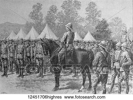 Stock Photograph - Illustrated London News record of Transvall War 1899-1900. The chievements of the home and colonial forces in the great conflict with the Boer Republics. Spencer Wilkinson record. Sir G. White congratulating Natal volunteers on capturing guns at.... Fotosearch