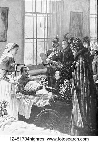 Stock Photograph - Illustrated London News record of Transvall War 1899-1900. The chievements of the home and colonial forces in the great conflict with the Boer Republics. Spencer Wilkinson record. Queen Victoria visiting the wounded at the Herbert.... Fotosearch