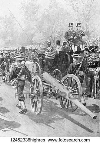 Stock Photograph - Illustrated London News record of Transvall War 1899-1900. The achievements of the home and colonial forces in the great conflict with the Boer Republics. Spencer Wilkinson record. Bluejackets gun detachment from Ladysmith passing the Prince and.... Fotosearch