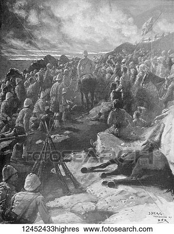 Stock Photograph - Illustrated London News record of Transvall War 1899-1900. The achievements of the home and colonial forces in the great conflict with the Boer Republics. Spencer Wilkinson record. General Ian Hamilton congratulating the Gordons after Doorknop.. Fotosearch