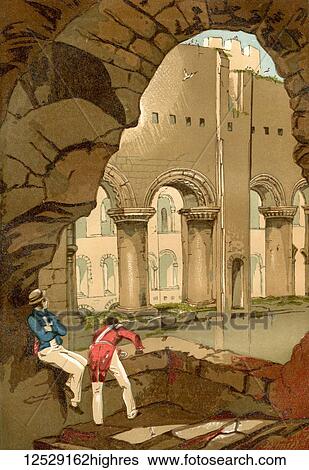 Stock Photograph - Interior of Rochester Castle, Rochester, Kent, South East England. From Old England: A Pictorial Museum, published 1847.. Fotosearch