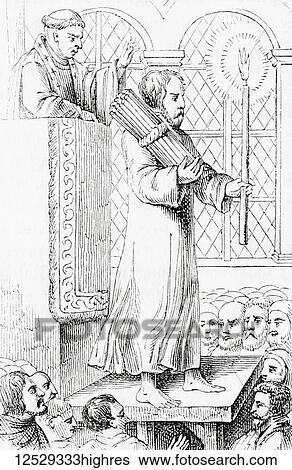 Stock Photograph - James Bainham doing penance. James Bainham, died 1532. English lawyer and Protestant reformer, burned as a heretic in 1532. From Old England: A Pictorial Museum, published 1847.. Fotosearch
