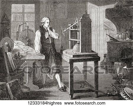 James Watt in his Glasgow workshop improving on Thomas Newcomen's 1712 Newcomen steam engine with his Watt steam engine in 1781. James Watt, 1736 -1819. Scottish inventor, mechanical engineer and chemist. From Les Merveilles de la Science,... View Large Photo Image Stock Photograph - James Watt in his Glasgow workshop improving on Thomas Newcomen's 1712 Newcomen steam engine with his Watt steam engine in 1781. James Watt, 1736 -1819. Scottish inventor, mechanical engineer and chemist. From Les Merveilles de la Science,.... Fotosearch