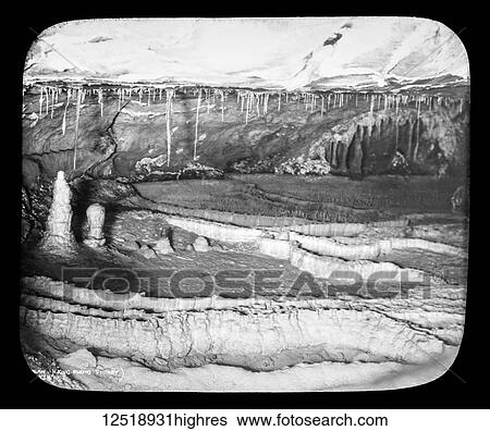Stock Photograph - Jenolan Caves, limestone caves, circa 1900, by photographer Henry King; New South Wales, Australia. Fotosearch