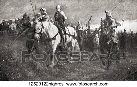 Stock Photograph - Joan of Arc taken prisoner in 1430. Joan of Arc, c. 1412 -1431, aka The Maid of Orlans. Heroine of France for her role during the Lancastrian phase of the Hundred Years' War and canonized as a Roman Catholic saint. From Hutchinson's History of the.... Fotosearch