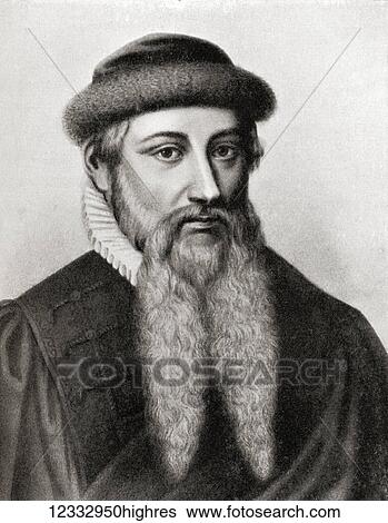 Stock Photograph - Johannes Gensfleisch zur Laden zum Gutenberg, c. 1400 - 1468. German blacksmith, goldsmith, printer, and publisher who introduced printing to Europe. From Hutchinson's History of the Nations, published 1915.. Fotosearch