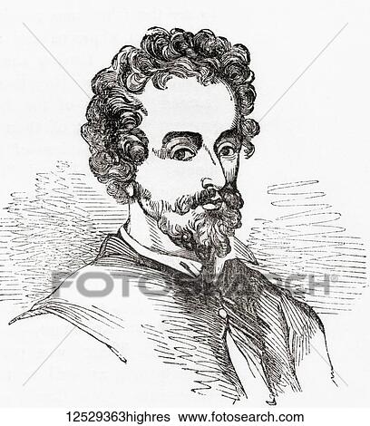 Stock Photograph - John Fletcher, 15791625. Jacobean playwright. From Old England: A Pictorial Museum, published 1847.. Fotosearch