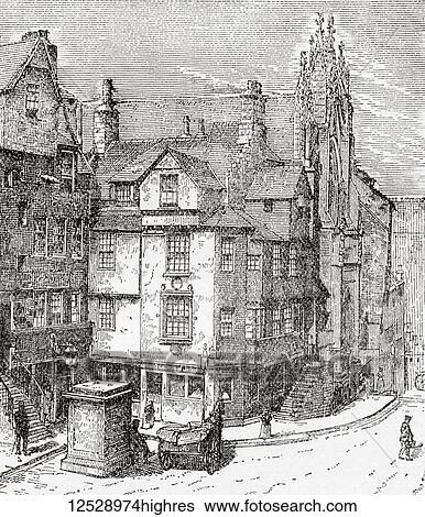 Stock Photograph - John Knox's house in Edinburgh, Scotland. John Knox, c.?1513 1572. Scottish minister, theologian, and writer who was a leader of the country's Reformation. He is the founder of the Presbyterian Church of Scotland. From Ward and Lock's Illustrated.... Fotosearch