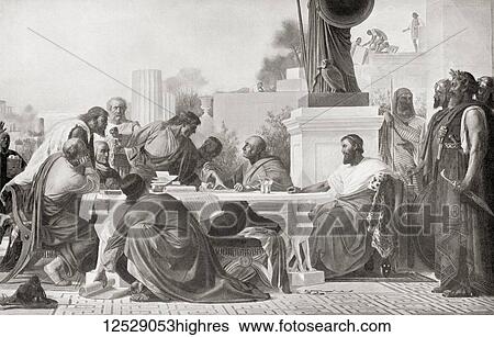 Stock Photograph - Julian the Apostate seen here with pagan courtiers listening to the theological discussions of Christians. Julian, c. 331 - 363, aka Julian the Apostate. Roman Emperor from 361 to 363, as well as a notable philosopher and author in Greek. From.... Fotosearch