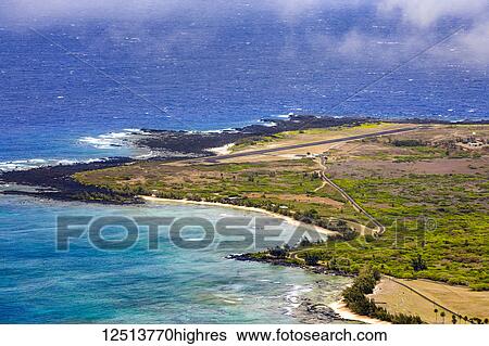 Stock Photograph - Kahiu Point, and the Kalaupapa Airport on the Kalaupapa Peninsula, home of Kalaupapa National Historical Park; Molokai, Hawaii, United States of America. Fotosearch