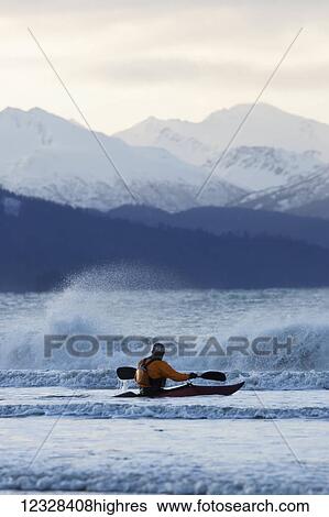 Kayaker Entering Kachemak Bay Near Homer, Southcentral Alaska, USA View Large Photo Image Stock Photograph - Kayaker Entering Kachemak Bay Near Homer, Southcentral Alaska, USA. Fotosearch