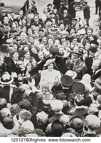 King George VI and Queen Elizabeth in 1941 visiting Bermondsey, a much bombed London borough during WWII. George VI, 1895 1952. King of the United Kingdom and the Dominions of the British Commonwealth. Queen Elizabeth, The Queen Mother. Elizabeth... View Large Photo Image Stock Photograph - King George VI and Queen Elizabeth in 1941 visiting Bermondsey, a much bombed London borough during WWII. George VI, 1895 1952. King of the United Kingdom and the Dominions of the British Commonwealth. Queen Elizabeth, The Queen Mother. Elizabeth.... Fotosearch