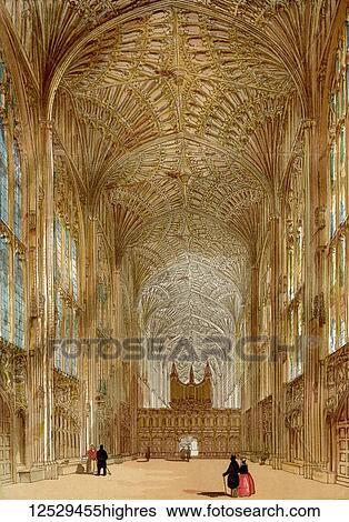 Stock Photograph - King's College Chapel, University of Cambridge, Cambridge, England. From Old England: A Pictorial Museum, published 1847.. Fotosearch