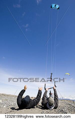 Stock Photograph - Kite Surfing Instruction Class On Homer Spit, Kachemak Bay, Southcentral Alaska, USA. Fotosearch