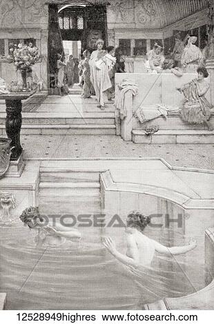 Stock Photograph - Ladies bathing in the public baths in ancient Rome. From Hutchinson's History of the Nations, published 1915.. Fotosearch