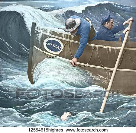 Lifeboat saving a man in rough seas from magic lantern slide, circa 1900. A coxswain leaning over the lifeboat to help a drowning man, re-enactment in studio. View Large Photo Image Stock Photograph - Lifeboat saving a man in rough seas from magic lantern slide, circa 1900. A coxswain leaning over the lifeboat to help a drowning man, re-enactment in studio.. Fotosearch
