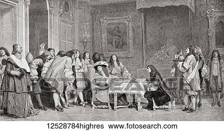 Stock Photograph - Louis XIV and Moliere, after the painting by Jean-Lon Grme. Louis XIV, 1638 1715, aka Louis the God-Given, Louis the Great or the Sun King. King of France. Jean-Baptiste Poquelin, known by his stage name Molire, 1622 1673. French playwright and.... Fotosearch