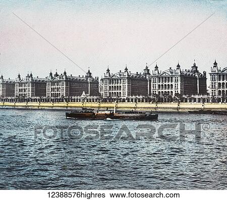 Magic Lantern slide circa 1900 hand coloured views of London, England in Victorian times. St Thomas Hospital view across the Thames as a pleasure steamer passes. View Large Photo Image Stock Photograph - Magic Lantern slide circa 1900 hand coloured views of London, England in Victorian times. St Thomas Hospital view across the Thames as a pleasure steamer passes.. Fotosearch