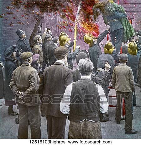 Magic Lantern slide circa 1900 hand coloured. Victorian/Edwardian era. Life models. Slide 17 of The fireman's wedding (recitation: Bamforth & Co., 21 slides, 1902). The fioreman on a ldder with a lady over his shoulder. A crowd look in View Large Photo Image Stock Photograph - Magic Lantern slide circa 1900 hand coloured. Victorian/Edwardian era. Life models. Slide 17 of The fireman's wedding (recitation: Bamforth & Co., 21 slides, 1902). The fioreman on a ldder with a lady over his shoulder. A crowd look in. Fotosearch