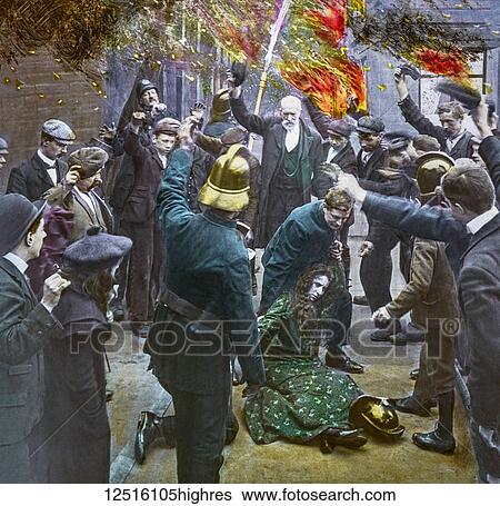 Magic Lantern slide circa 1900 hand coloured. Victorian/Edwardian era. Life models. Slide 19 of The fireman's wedding (recitation: Bamforth & Co., 21 slides, 1902). I took my hat off and waved it. Spectators including police look on as a fireman saves... View Large Photo Image Stock Photograph - Magic Lantern slide circa 1900 hand coloured. Victorian/Edwardian era. Life models. Slide 19 of The fireman's wedding (recitation: Bamforth & Co., 21 slides, 1902). I took my hat off and waved it. Spectators including police look on as a fireman saves.... Fotosearch