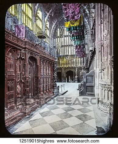 Stock Photograph - Magic Lantern slide circa 1900 hand coloured views of London, England in Victorian times. Slide 33 Interior Henry VII chapel Westminster Abbey.. Fotosearch