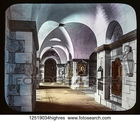Stock Photograph - Magic Lantern slide circa 1900 hand coloured views of London, England in Victorian times. Slide 5 Crypt St Pauls Cathedral. Fotosearch