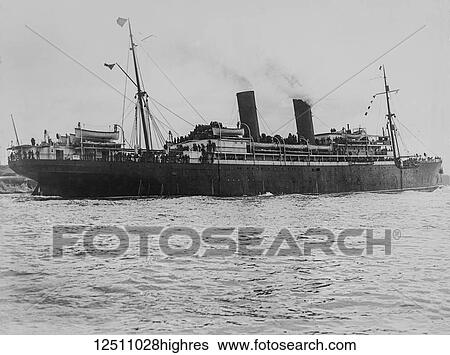 Stock Photograph - Magic lantern slide circa 1900. Victorian. SS Czar, or???? in Russian, was an ocean liner for the Russian American Line before World War I. The ship was later known as Estonia for the Baltic American Line, Pu? aski for the Gdynia America Line and as a.... Fotosearch