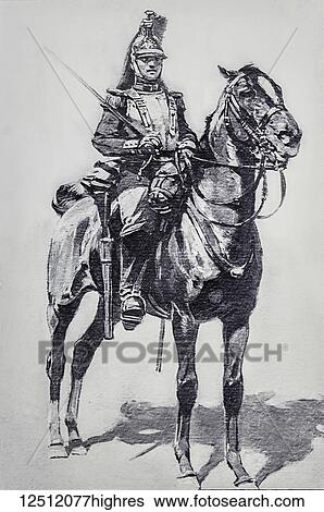 Stock Photograph - Magic lantern slide circa 1900. Victorian. Social History. french crusade horseback soldier.. Fotosearch