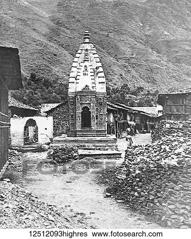 Stock Photograph - Magic lantern slide circa 1900. Victorian. Social History. A village Hindu temple. Fotosearch