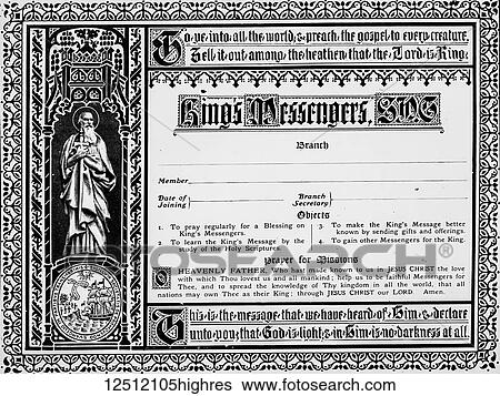 Stock Photograph - Magic lantern slide circa 1900. Victorian. Social History. Society for the propagation of the gospel in foreign parts. Missionary work in Madagascar off the coast of Africa. Memebership card for the Society of propagation of the gospel in foreign parts. Fotosearch