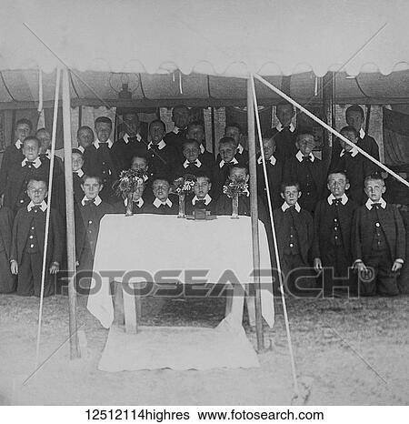 Stock Photograph - Magic lantern slide circa 1900. Victorian. Social History. Orphanage school presentation. Fotosearch