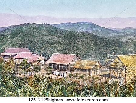 Stock Photograph - Magic lantern slide circa 1900. Victorian. Social History. Society for the propagation of the gospel in foreign parts. St. Augustines Colleges, Ambinanindrano Madagascar Missionary work. Fotosearch