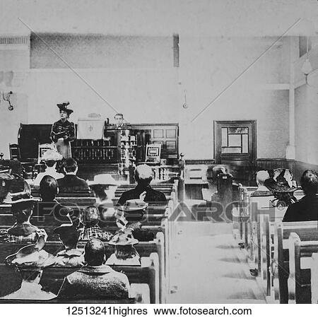Magic lantern slide circa 1900. Victorian. Social History. Image from a slide presentation entitled In His step or In jesus Name. Lady preaching in the pulpit in church. This slide shows the crufe method of montage, cutting out of people and placing... View Large Photo Image Stock Photograph - Magic lantern slide circa 1900. Victorian. Social History. Image from a slide presentation entitled In His step or In jesus Name. Lady preaching in the pulpit in church. This slide shows the crufe method of montage, cutting out of people and placing.... Fotosearch