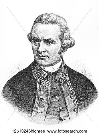 Stock Photograph - Magic lantern slide circa 1900. Victorian/Edwardian social history. Portrait Captain James Cook FRS (7 November 1728[NB 1] 14 February 1779) was a British explorer, navigator, cartographer, and captain in the Royal Navy. Cook made detailed maps of.... Fotosearch