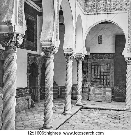 Stock Photograph - Magic lantern slide circa 1900. Victorian/Edwardian. Social History. No. 7. Palace of the Archbishop of Algiers. Amongst other public buildings possessed now by the city are the Cathedral and the Archbishop's Palace. The former used to be a mosque and the.... Fotosearch