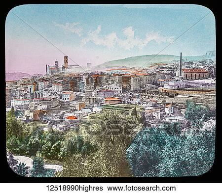 Stock Photograph - Magic Lantern slide circa 1900. Victorian or Edwardian era. The origional monchrome ( black and white ) photograph hand coloured. The photograph is the work of G. W. Wilson photographer and slide manufacturer 1823-1893. George Washington Wilson (7.... Fotosearch