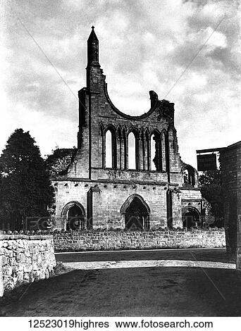 Stock Photograph - Magic lantern slide circa 1900. Victorian/Edwardian. Social History. Once one of the greatest monasteries in England, Byland Abbey inspired the design of church buildings throughout the North. A truly outstanding example of early gothic architecture, it.... Fotosearch