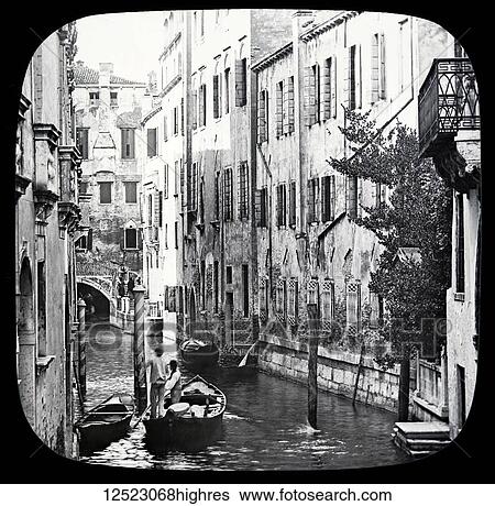 Stock Photograph - Magic lantern slide circa 1900. Victorian/Edwardian. Social History. The Beauties of Venice, photographs created in 1888 Joseph John William ACWORTH F. I. C., F. C. S. J. The Beauties of Venice. In Venice there is not a single horse, or any other beast of.... Fotosearch