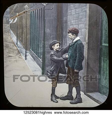 Magic lantern slide circa 1900. Victorian/Edwardian. Social History. Mrs Isabel Reaney story of Willie Wills Wings and slide show a christian story. Life model painted background. Slide 22 'Tell your mother, Jim, that I'm off to find father'. Two boys... View Large Photo Image Stock Photograph - Magic lantern slide circa 1900. Victorian/Edwardian. Social History. Mrs Isabel Reaney story of Willie Wills Wings and slide show a christian story. Life model painted background. Slide 22 'Tell your mother, Jim, that I'm off to find father'. Two boys.... Fotosearch
