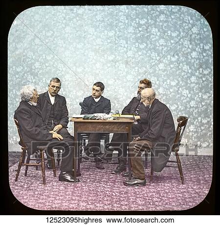 Magic lantern slide circa 1900. Victorian/Edwardian. Social History. Mrs Isabel Reaney story of Willie Wills Wings and slide show a christian story. Life model painted background. Slide 28 The committee were sitting in earnest consultation. Men sitting... View Large Photo Image Stock Photograph - Magic lantern slide circa 1900. Victorian/Edwardian. Social History. Mrs Isabel Reaney story of Willie Wills Wings and slide show a christian story. Life model painted background. Slide 28 The committee were sitting in earnest consultation. Men sitting.... Fotosearch