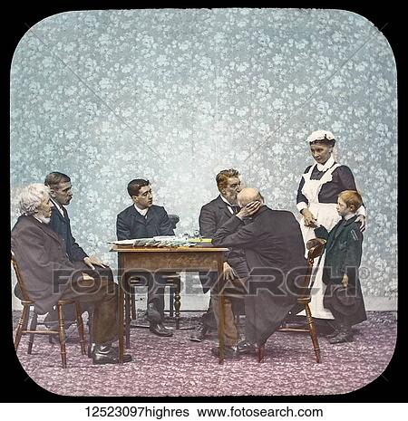 Magic lantern slide circa 1900. Victorian/Edwardian. Social History. Mrs Isabel Reaney story of Willie Wills Wings and slide show a christian story. Life model painted background. Slide 29 'A personal application, gentlemen, ' said good Mrs Brown.... View Large Photo Image Stock Photograph - Magic lantern slide circa 1900. Victorian/Edwardian. Social History. Mrs Isabel Reaney story of Willie Wills Wings and slide show a christian story. Life model painted background. Slide 29 'A personal application, gentlemen, ' said good Mrs Brown..... Fotosearch