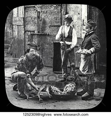 Stock Photograph - Magic lantern slide circa 1900. Victorian/Edwardian. Social History. The Beauties of Venice, photographs created in 1888 Joseph John William ACWORTH F. I. C., F. C. S. J. The Beauties of Venice. No. 29. -Fish Market. This, like our last, is thoroughly.... Fotosearch