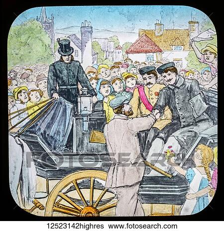 Stock Photograph - Magic lantern slide circa 1900. Victorian/Edwardian. Social History. Fighting for the Queen, a service of song, M. S. Haycraft (arr. James Broadbent and James W. Broadbent), Fighting for the Queen (Leeds: James Broadbent, n. d. ). Slide 40 What a war of.... Fotosearch