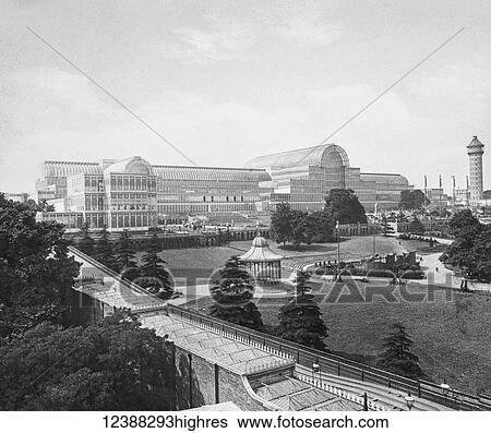 Stock Photograph - Magic Lantern slide circa 1900 views of London, England in Victorian times. Crystal Palace Park is a Victorian pleasure ground, used for cultural and sporting events. It is located in the south-east London suburb of Crystal Palace, which was in turn.... Fotosearch